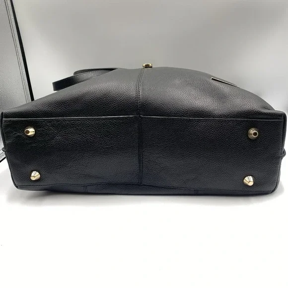 Stella & Max Leather Tote Hand Bag Purse BLACK Top Zipper Gold Accents - Picture 3 of 9